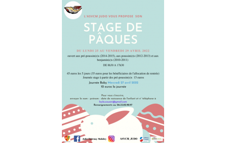 Stage des vacances de Pâques du lundi 25 au vendredi 29 avril 2022