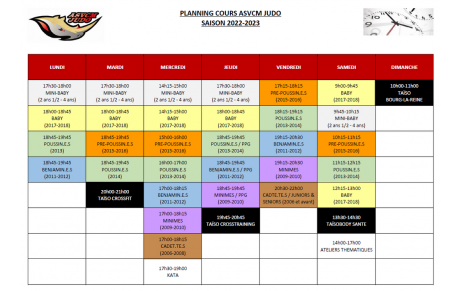 Le planning des séances pour la saison 2022-2023